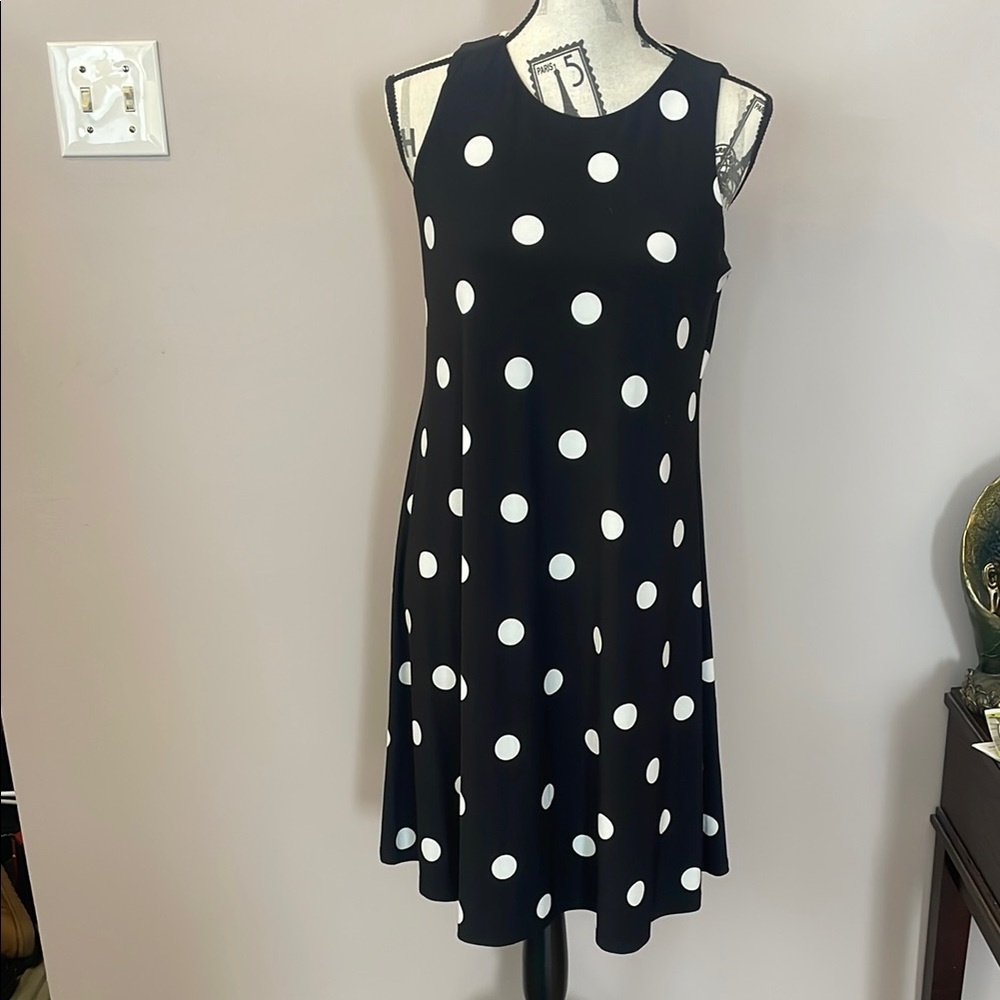 Ralph Lauren Polka Dot Sleeveless Black Dress